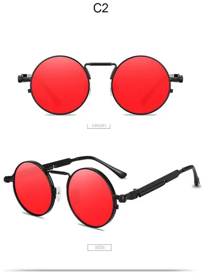Retro Round Sunglasses, UV Protection, Spring Hinge - 8