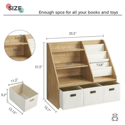 Montessori Kinder-Spielzeugregal aus mehrschichtigem Massivholz, Aufbewahrungsregal für Kinderbücher und Spielzeug