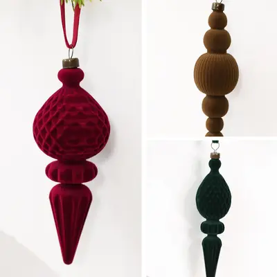 Velvet Lantern Cone Christmas Ball Set 18 CM, 9 Pieces Solid Color Plastic