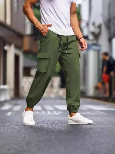 Men's Multi-Pocket Cargo Pants, Retro Casual Jogger Style