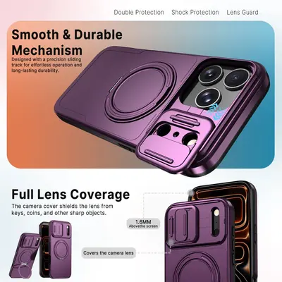 iPhone 18 Pro Case with 2-in-1 Sliding Lens and 360° Stand
