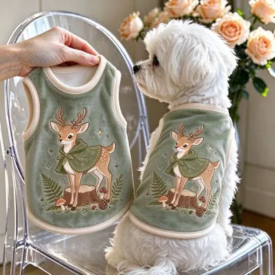 Herbst-Winter Flanell-Hundeweste mit Rehmuster und Leine