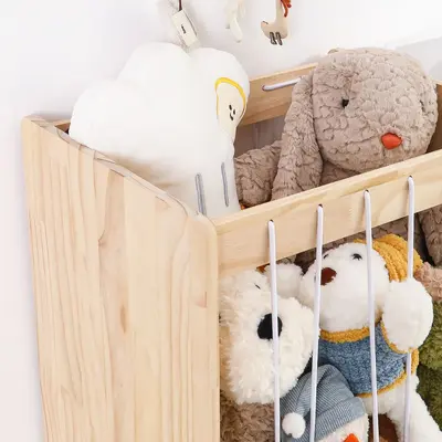 Montessori Solid Wood Children's Toy Storage Rack with Integrated Plush Toy Organizer - 5