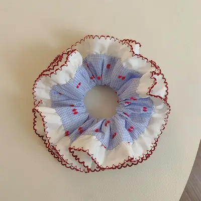 Coffee Blue Striped Lace Double-Layer Hair Tie for Women - 9