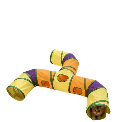 Foldable Cat Toy Tunnel, Long Three-Way Rainbow Design for Cats and Dogs - 6