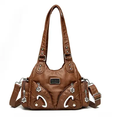 Soft Leather Retro Rivet Shoulder Bag, Large Capacity