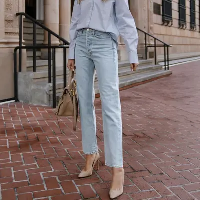 European and American Stretch Straight-Leg Denim Jeans for Women