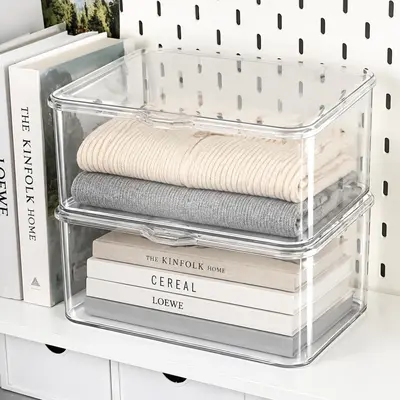 Schreibtisch-Aufbewahrungsbox, Acryl transparent, mit Deckel - 1