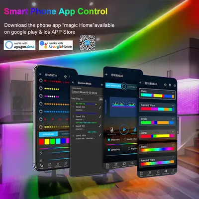 5V USB RGB LED Şerit, WS2812B, Bluetooth Kontrollü Masaüstü Ambiyans Işığı