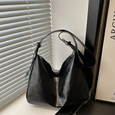 Oily Leather Look Large Capacity Women's Tote Bag with Crossbody Strap - 3