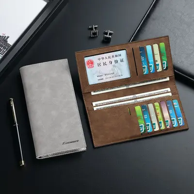 Men's long wallet, ultra-slim, multi-card slots, retro leather