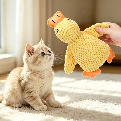 Plush Yellow Duck Cat Toy with Crinkle Paper and Catnip - 5