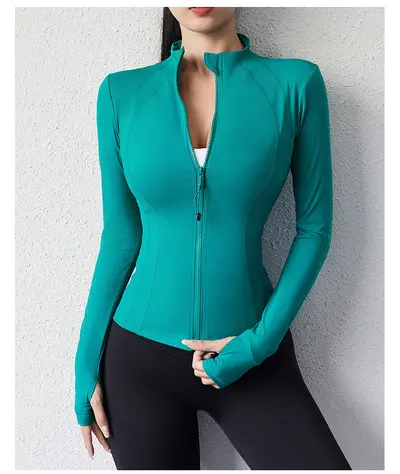 Women's Yoga Top with Zipper, Long Sleeve Stand Collar Jacket, Slim Fit for Running - 7