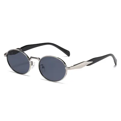 Oval Metal Frame Retro Sunglasses - 11