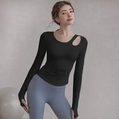 Women's Long Sleeve Yoga Top with Bra Pads - 8