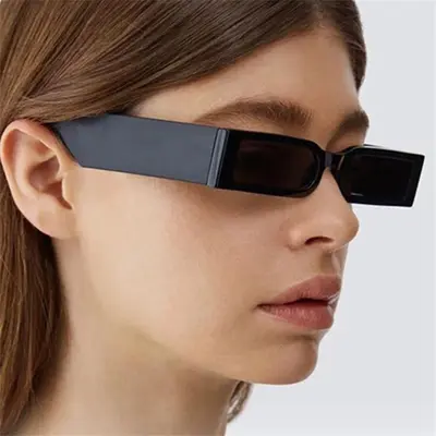 Retro Rectangular Narrow Frame Sunglasses, Unisex Hip-Hop Style - 3