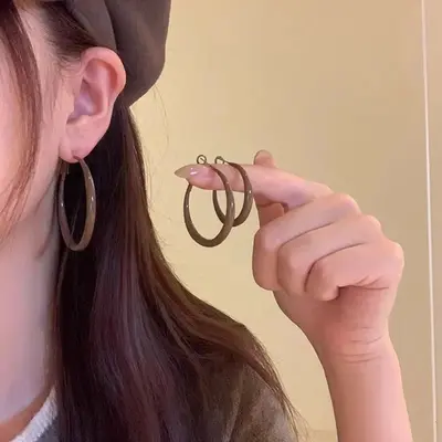 Retro Hong Kong style Ankora red earrings autumn and winter flat ring earrings women's high-end earrings feminine earrings earrings - 2