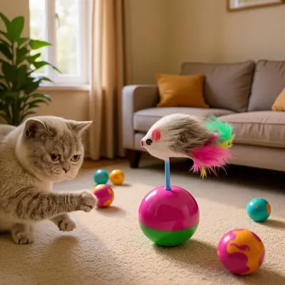 Cat tumbler toy, plush mouse, interactive - 3