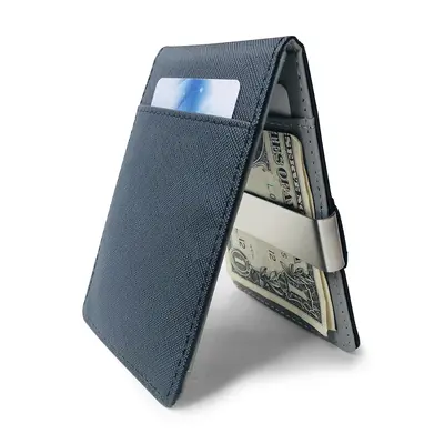Korean Style Men's Short Wallet with Crossbody Pattern and Stainless Steel Money Clip - 3
