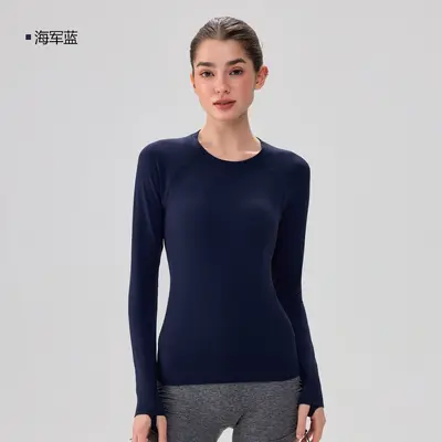 新款无缝一体织瑜伽T恤女普拉提修身显瘦上衣专业健身服运动长袖 - 9