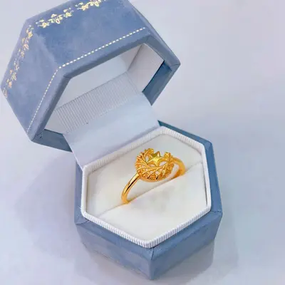 爆款沙金戒指复古设计感女款戒指黄铜镀金时尚轻奢可调节指环手饰 - 4