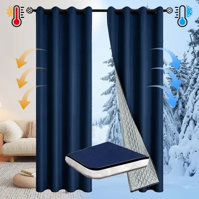 Thermal Insulated Full Blackout Cotton-Lined Curtain, Windproof - 11