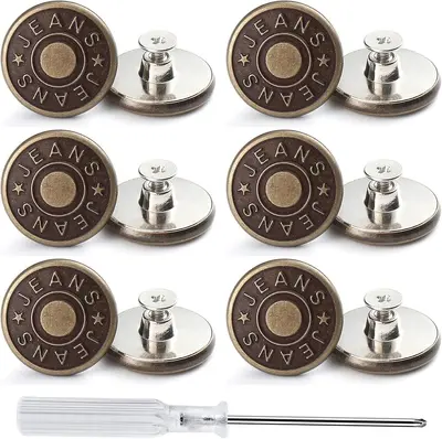 Metal Adjustable Detachable Jeans Waist Button, No-Nail I-Type - 10