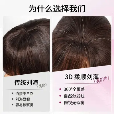 Ombre French Bangs Hair Piece, 3D Air Bangs, Natural Crown Volume