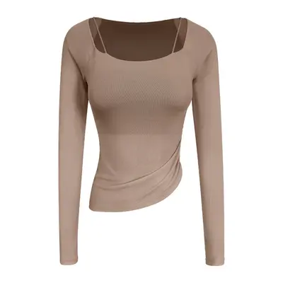 Women's Mesh Long-Sleeve Yoga Top, Faux Two-Piece, Sports - 8