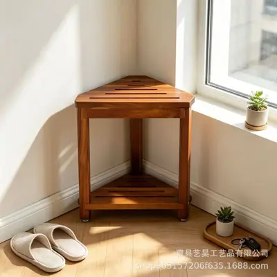 Wooden Bathroom Stool, Double-Layer Anti-Slip Triangle
