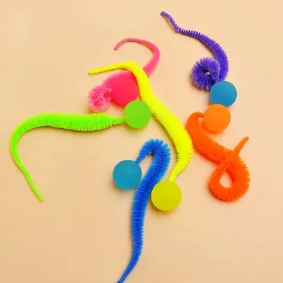 Cat Toy Fluffy Tail Rainbow Worm Elastic Ball, Self-Play - 9