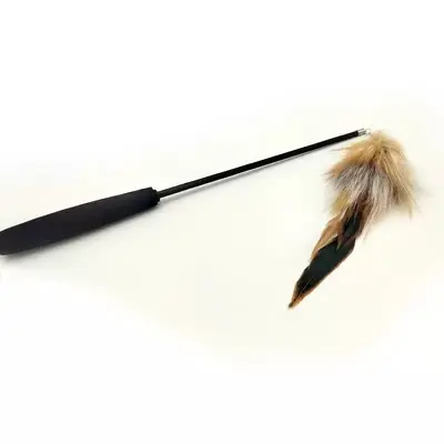 Retractable Cat Teaser Wand, Fox Fur Feather Replacement Head with Bell - 9