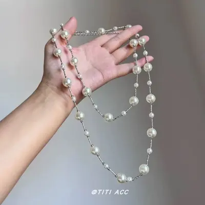 Double-layer pearl necklace, vintage heavy sweater chain - 8
