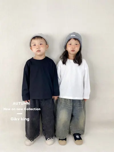Children's Solid Colour Round Neck Long Sleeve T-Shirt, Soft