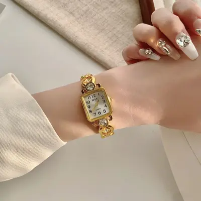 Goldene Quarzuhr für Damen Retro-Stil - 9