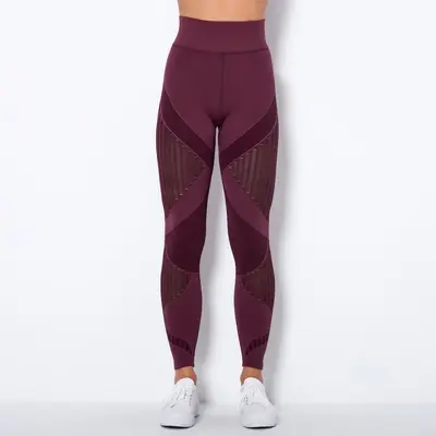 Dikişsiz örme çizgili yoga pantolonu kadın, nem emici spor taytı - 8