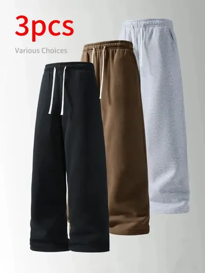 Wide-Leg Autumn-Winter Sweatpants, 3-Piece Set, Loose Fit - 5