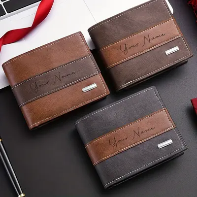 Kişiselleştirilebilir Retro Erkek Bozuk Para Cüzdanı, Kısa Model, Büyük Kapasiteli