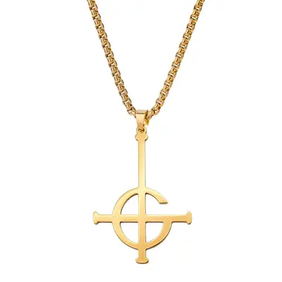 TOHM Stainless Steel Ghost Cross Pendant Necklace, Punk Style