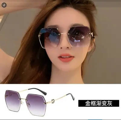 Women's Large Face Gradient Sunglasses, UV Protection, Rimless - 2