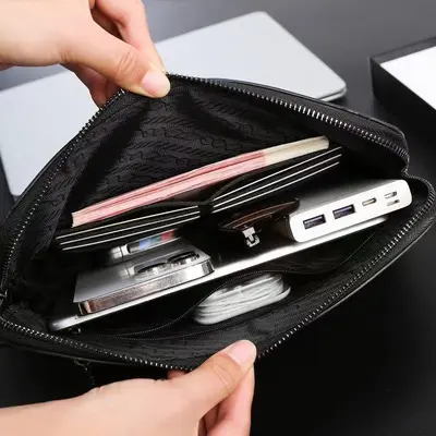 Men's Clutch with Combination Lock, Large Capacity Checkered Plaid Envelope Bag - 3