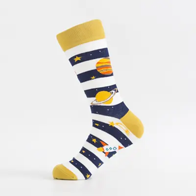 Bunte Baumwoll-Herrensocken, mittellang, kosmisches Muster - 9