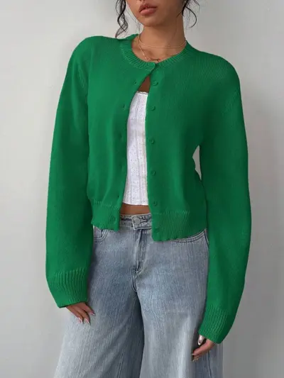 Damen Langarm-Strickjacke, weich, kurz, locker geschnitten - 9
