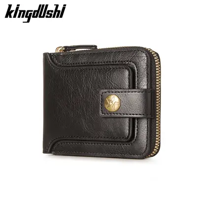 Men's Short Leather Wallet, Retro Horizontal Zipper, Card Holder - 6