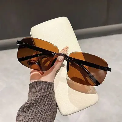 Modische rahmenlose Sonnenbrille mit Schnittkante, UV400-Schutz - 4