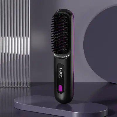 Yeni sınır ötesi LCD kablosuz saç düzleştirici tarak şarj edilebilir seramik dijital tarak MINI saç düzleştirici taşınabilir saç tarağı - 7