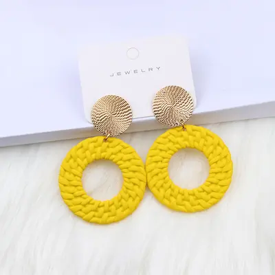 12-Color Bohemian Geometric Round Spray-Painted Earrings - 12