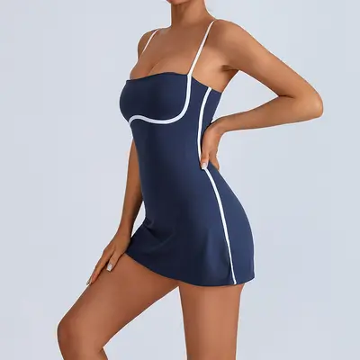 Damen Yoga-Einteiler kontrastfarbig mit Brustpolstern und blickdichtem Futter - 8