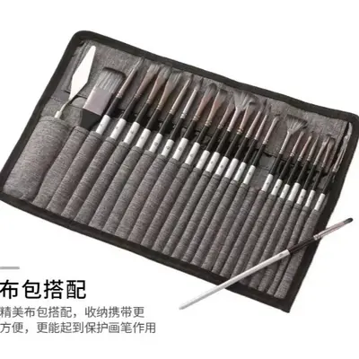 Cross-border Wholesale Nylon Hair Paint Brush Set for Art Students Gouache Watercolor Acrylic Oil Painting Brushes 24-Piece Set with Canvas Bag