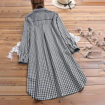 Women's Cotton-Linen Long Cardigan Shirt, Single-Breasted, Plaid